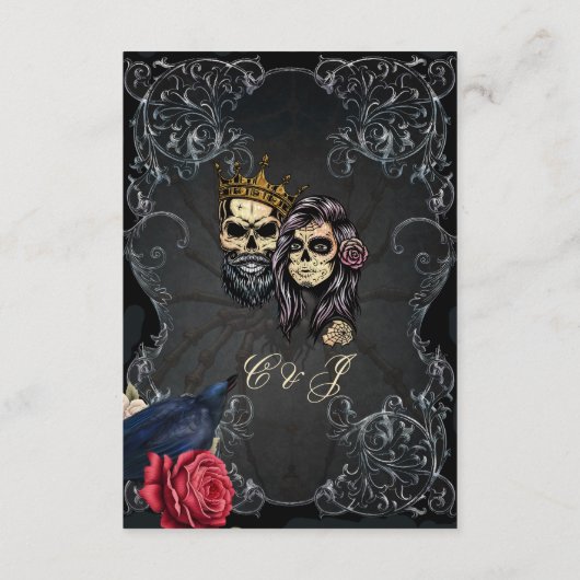 暗素晴らし色ゴシ結婚ックのスカルデザイン エンクロージャーカード (裏面)