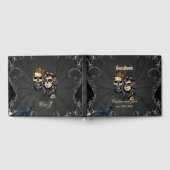 暗素晴らし色ゴシ結婚ックのスカルデザイン ゲストブック (全面)