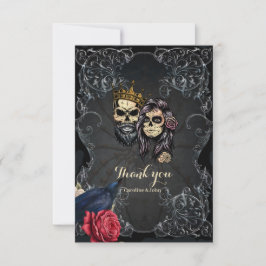 暗素晴らし色ゴシ結婚ックのスカルデザイン サンキューカード