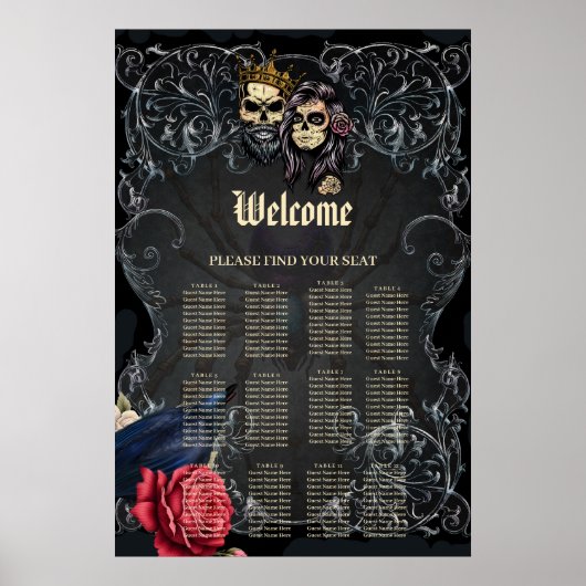 暗素晴らし色ゴシ結婚ックのスカルデザイン ポスター (正面)