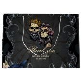 暗素晴らし色ゴシ結婚ックのスカルデザイン ラージペーパーバッグ (正面)