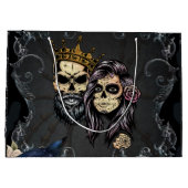 暗素晴らし色ゴシ結婚ックのスカルデザイン ラージペーパーバッグ (裏面)