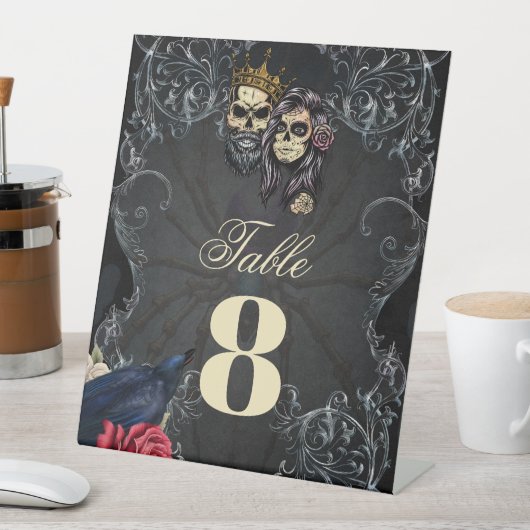 暗素晴らし色ゴシ結婚ックのスカルデザイン 台座サイン (インサイチュ)