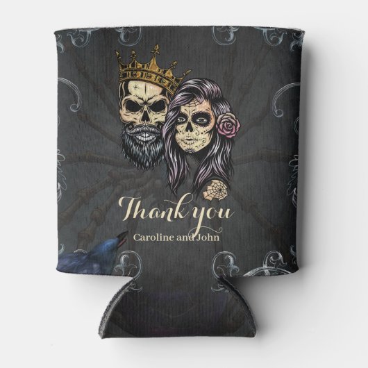 暗素晴らし色ゴシ結婚ックのスカルデザイン 缶クーラー (正面)