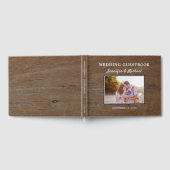 暗素朴いバーンドウッドの写真結婚カップル ゲストブック (全面)