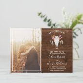 暗素朴い木のアントラー写真の日付を保存 招待状 (スタンド正面)