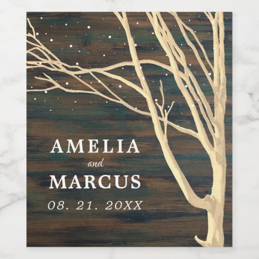 暗素朴い木の冬の結婚木 ワインラベル (シングルラベル)