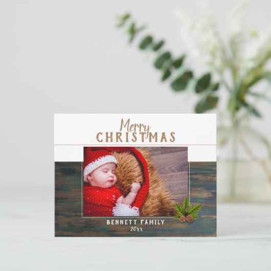 暗素朴い木の松メリークリスマスフォト シーズンポストカード (スタンド正面)
