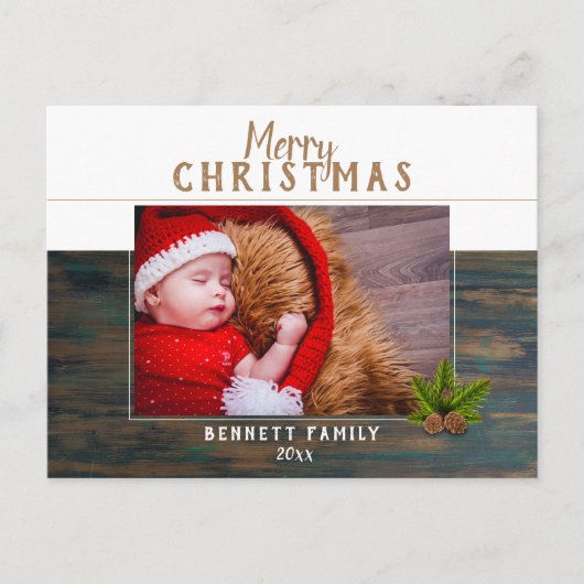 暗素朴い木の松メリークリスマスフォト シーズンポストカード (正面)
