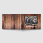 暗素朴い木の花嫁と花婿の写真結婚の ゲストブック (全面)