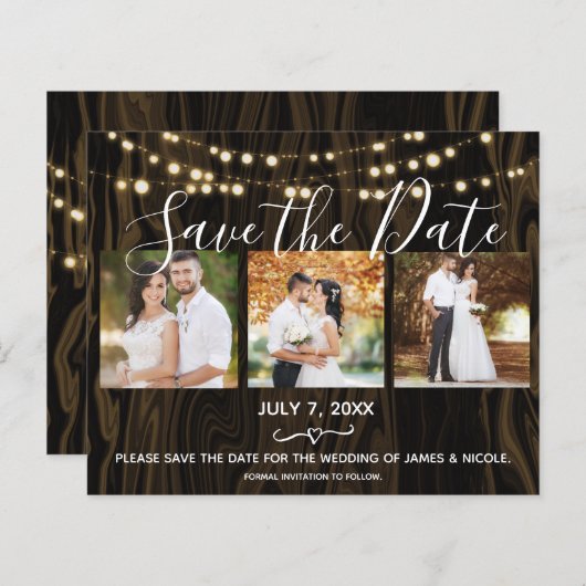 暗素朴い木材とライト写真の日付を保存 (正面/裏面)