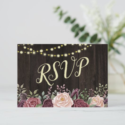 暗素朴い木材の国フローラ文字列ライト 出欠カード (スタンド正面)