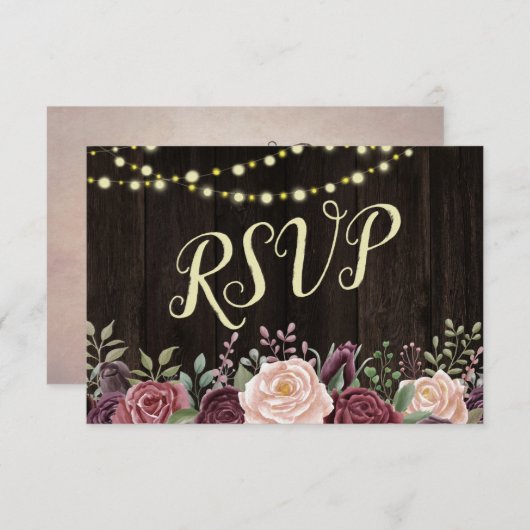 暗素朴い木材の国フローラ文字列ライト 出欠カード (正面/裏面)