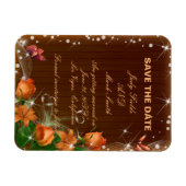 暗素朴い木材フローラ結婚式の日付を保存 マグネット (横)