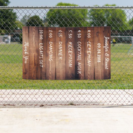 暗素朴い納屋の木材結婚式 プログラム集計表 横断幕 (インサイチュ)
