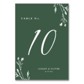 暗素朴エレガント緑の野の花ボホ結婚の テーブルナンバー (正面)