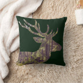 暗素朴緑の森の鹿 クッション (ブランケット)