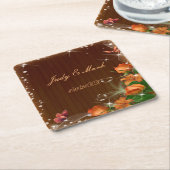 暗素朴色のフローラバタフライ結婚ズ スクエアペーパーコースター (アングル)
