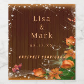 暗素朴色のフローラバタフライ結婚ズ ワインラベル (シングルラベル)