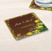 暗素朴色木黄フローラバタフライ結婚ズ スクエアペーパーコースター (アングル)