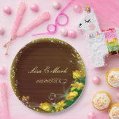 暗素朴色木黄フローラバタフライ結婚ズ ペーパープレート (パーティー)