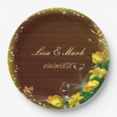 暗素朴色木黄フローラバタフライ結婚ズ ペーパープレート (正面)