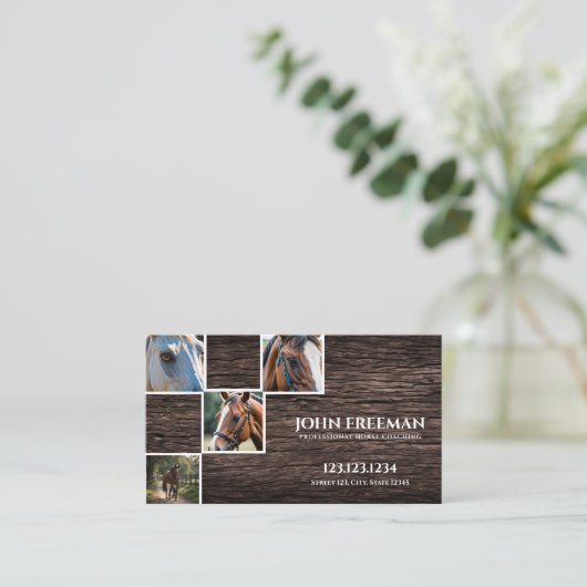 暗素朴茶色の木の馬の写真エクエストリアン 名刺 (スタンド正面)