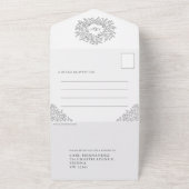 暗結婚灰色の白モノグラム離れ オールインワン招待状 (外側)