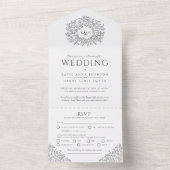 暗結婚灰色の白モノグラム離れ オールインワン招待状 (内側)