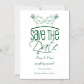 暗緑色のキスをする鳥が日付を保存 マグネット招待状 (正面)