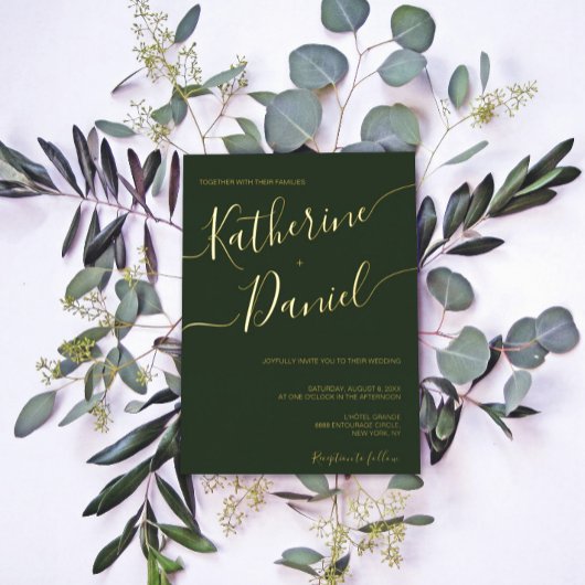 暗緑色の書エレガント道のミニマリスト 箔招待状