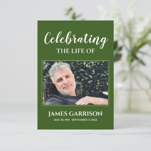 暗緑色の追悼式祈りの言葉カード(写真付) エンクロージャーカード (スタンド正面)