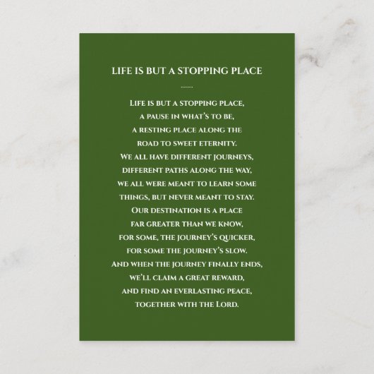 暗緑色の追悼式祈りの言葉カード(写真付) エンクロージャーカード (裏面)