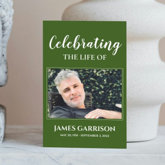 暗緑色の追悼式祈りの言葉カード(写真付) エンクロージャーカード