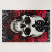 暗色とゴシックのスカルとバラの壁画 ジグソーパズル (横)
