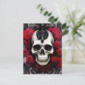 暗色とゴシックのスカルとバラの壁画 ポストカード (スタンド正面)