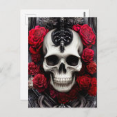 暗色とゴシックのスカルとバラの壁画 ポストカード (正面/裏面)