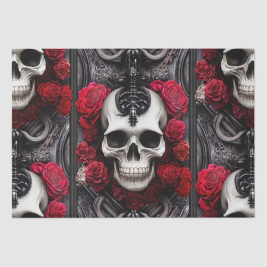 暗色とゴシックのスカルとバラの壁画 薄葉紙 (正面)