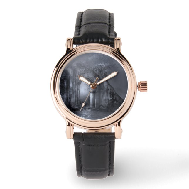 暗色ゴシック遺跡アーチ道 腕時計 (正面)