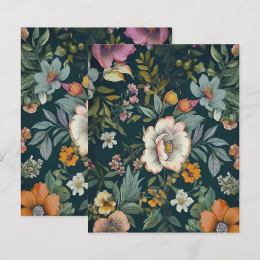 暗色ヴィンテージフローラルパターン紙文房具 (正面/裏面)