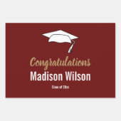 暗色卒業赤と白おめでとう ラッピングペーパーシート (正面)