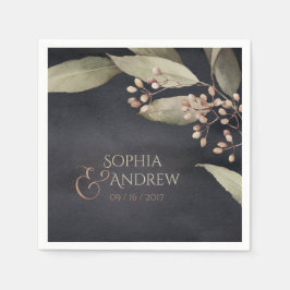 暗色植物性の緑のヴィンテージ素朴結婚性 スタンダードカクテルナプキン