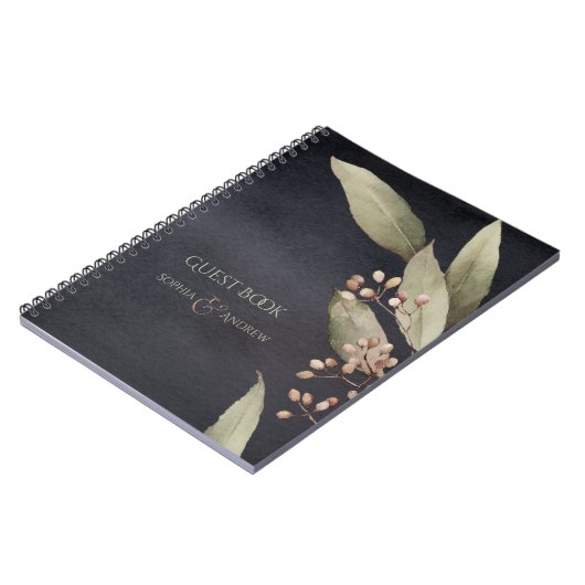 暗色植物性の緑のヴィンテージ素朴結婚性 ノートブック (左側)