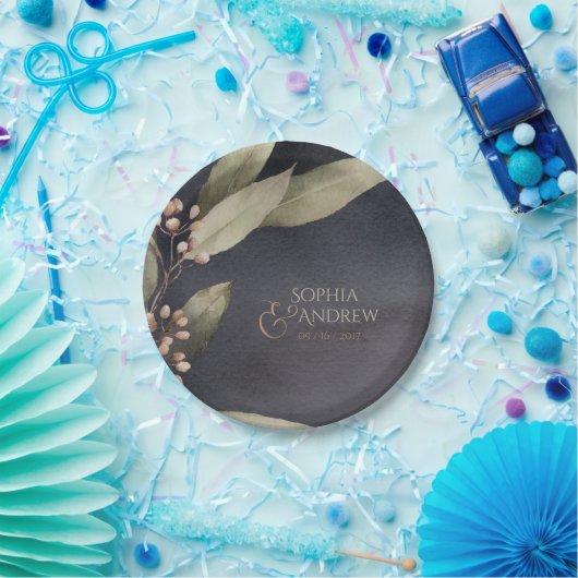 暗色植物性の緑のヴィンテージ素朴結婚性 ペーパープレート (パーティー)