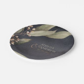 暗色植物性の緑のヴィンテージ素朴結婚性 ペーパープレート (アングル)