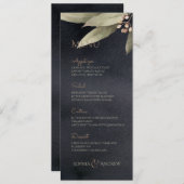 暗色植物性の緑のヴィンテージ素朴結婚性 メニュー (正面/裏面)