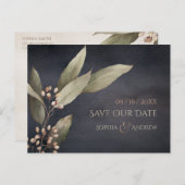 暗色植物性の緑の素朴な日付以外 案内ポストカード (正面/裏面)