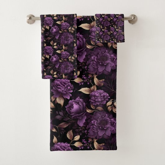 暗色植物性ゴシックバイオレットと金ゴールド模様 バスタオルセット (インサイチュ)