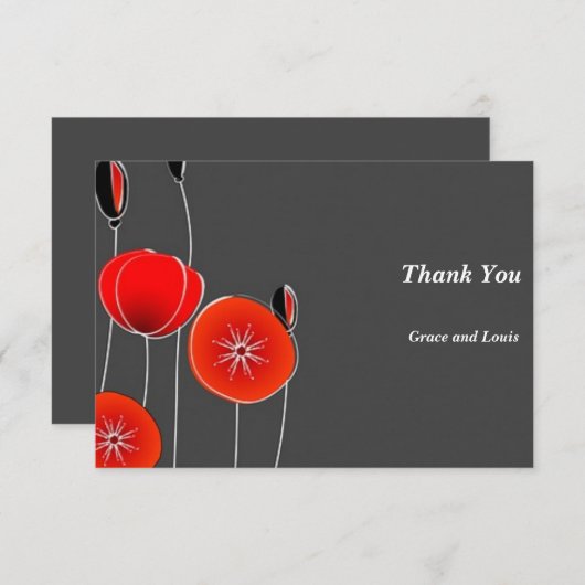 暗芸術的い背景にスタイル化されたポピー サンキューカード (正面/裏面)