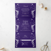 暗華美紫の上で白いフローラが渦巻結婚く 三つ折り招待状 (内部)